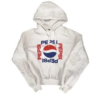 H&M Divided Pepsi Logo Hoodie Sweatshirt Cropped White Red Blue XS Extra Small